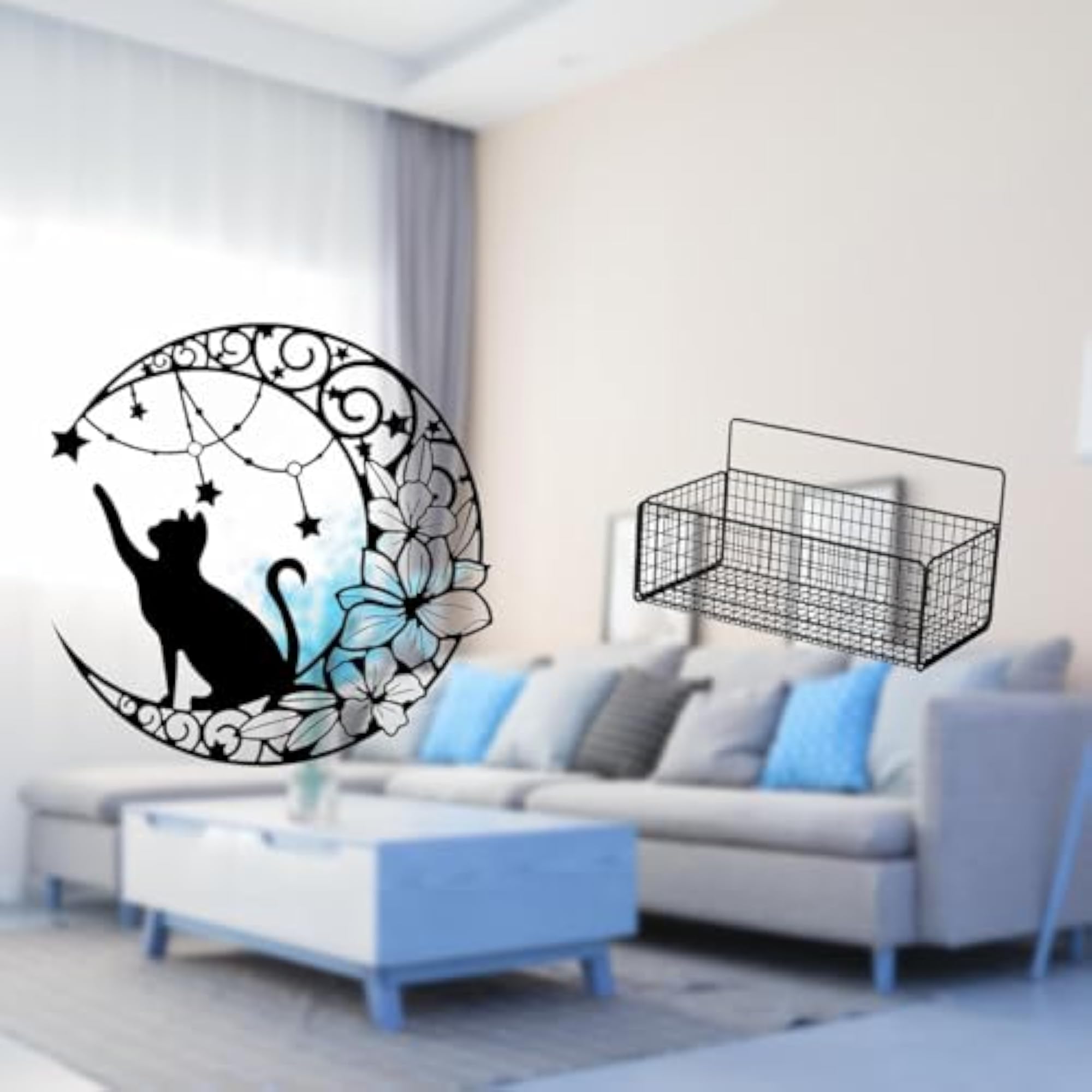 Metal Cat Wall Decor with Floating Shelves